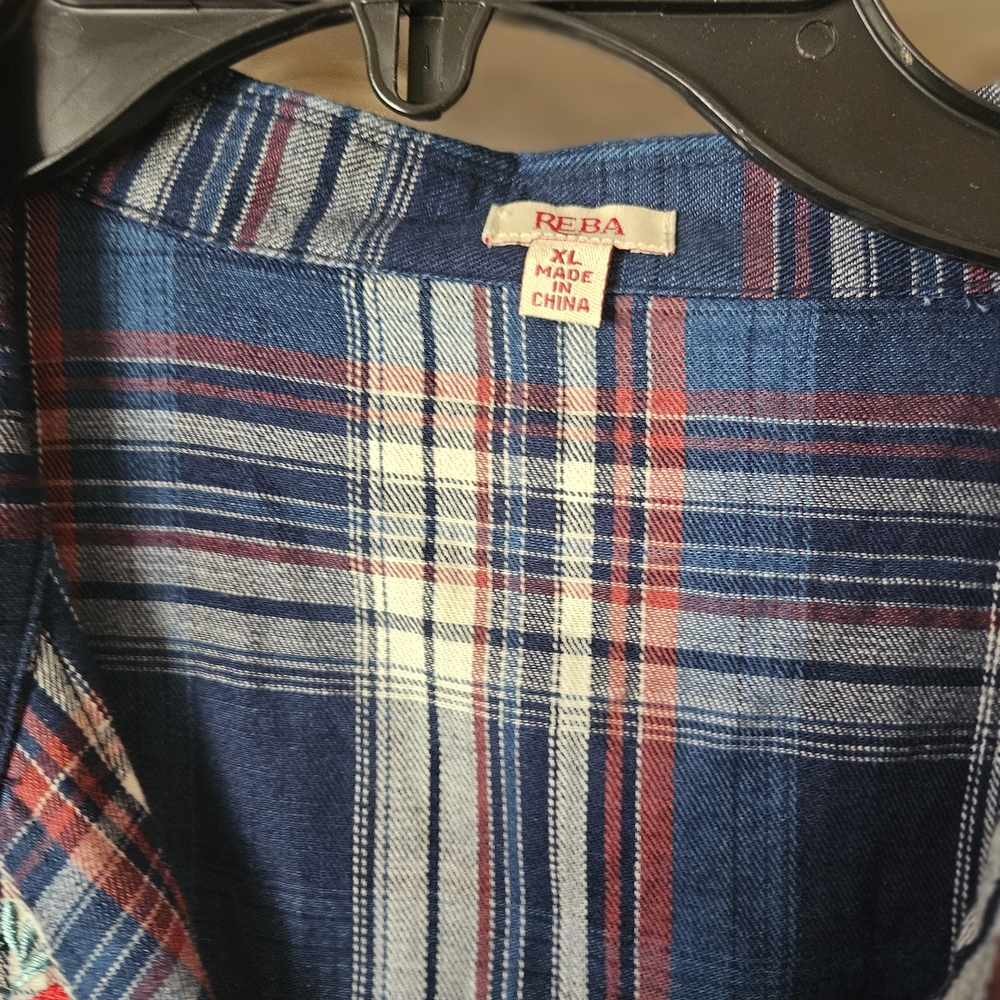 Reba Blue Plaid Embroidered Button-Down Shirt - Picture 2 of 4